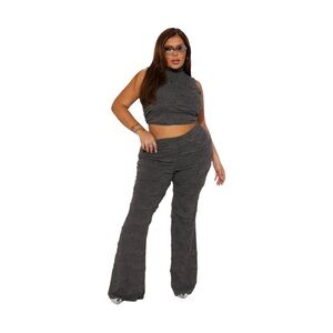 Fashion Nova Ribbed Two-Piece Set 1X | Mock Neck Crop & Flare Pants